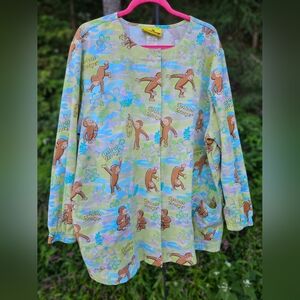 Curious George Brand Long-Sleeved Snap Closure Scrubs Top Size XL